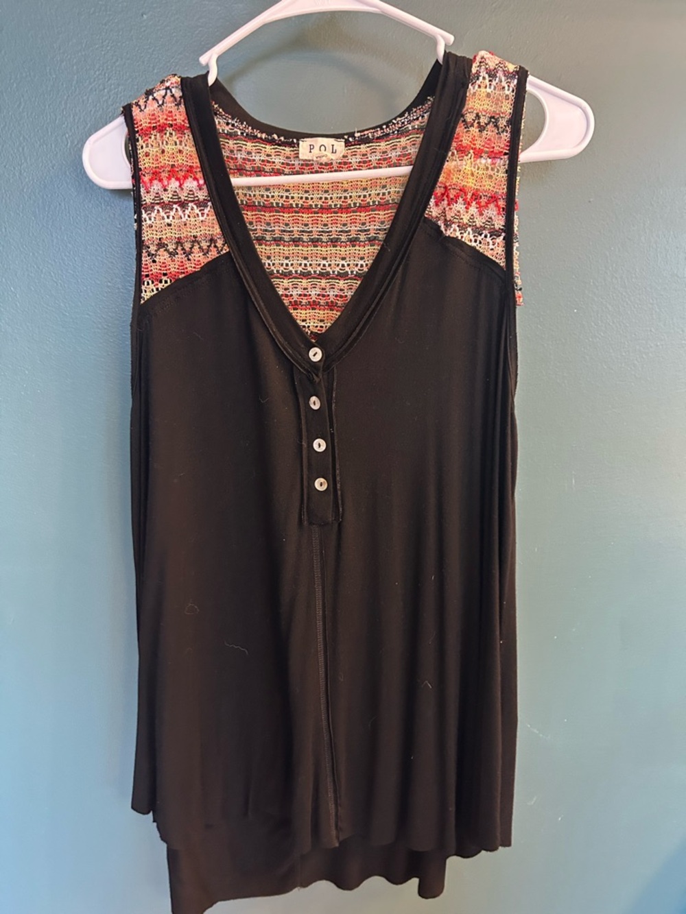 POL Black Tank with Multicolor Knit Yoke
